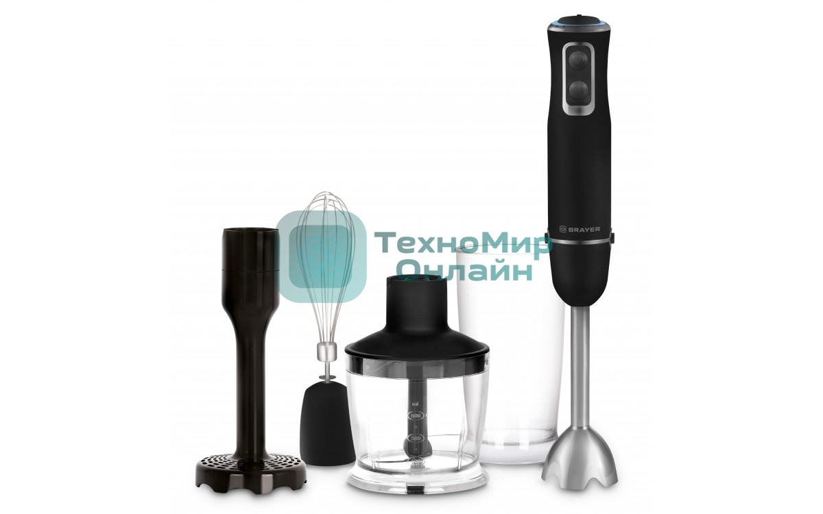 Блендер погружной BRAYER BR1247 1000 Вт, 5 скорост, турбореж, изм 500 мл, стак 600 мл, венчик