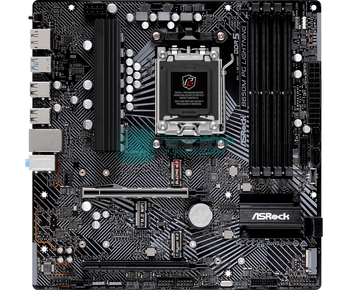 Материнская плата ASRock B650M PG Lightning, AM5, AMD B650, 4xDDR5, 4xSATA, 3xM.2, 1xPCIe 3.0 x4, 1xPCIe 4.0 x16, 1xDP, 1xHDMI, 1x2.5Gb LAN, 1xUSB 3.2 Gen 2, 2xUSB 3.2 Gen 1, 4xUSB 2.0, 3x3.5 мм, 7.1, Micro-ATX