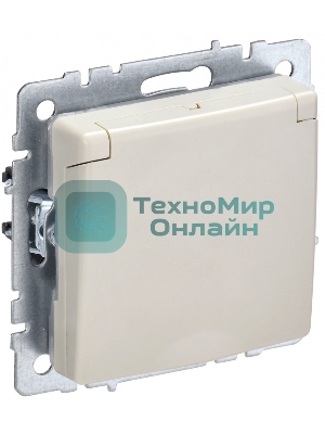 Розетка 1-местная IEK BRITE РСбш10-3-БрКр (BR-R16-16-K10) с заземлением, с защитными шторками и крышкой, 16А, IP20, бежевый
