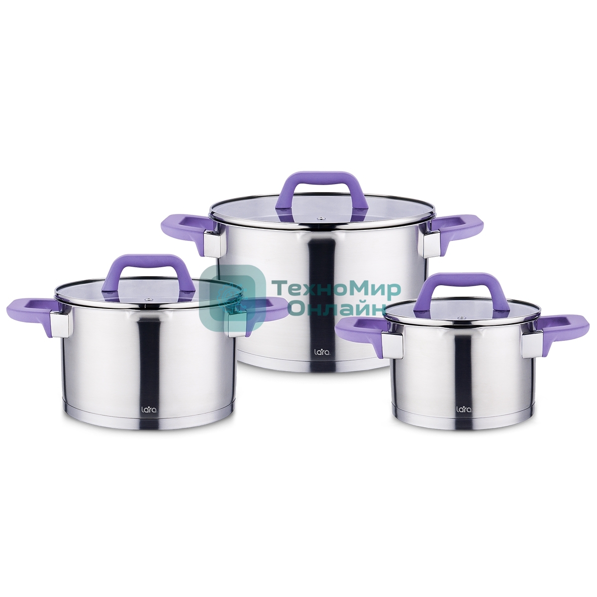 Набор посуды Lara LR02-125 Лаванда 2 л, 2,8 л, 5 л нержавеющая сталь