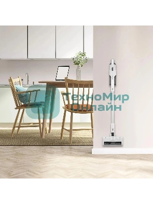 Пылесос вертикальный Coolfort CF-3003 белый, питание от аккумулятора, 120 Вт, уборка сухая, пылесборник 0.5 л, работа от АКБ max 40 мин.