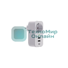 Сетевой фильтр Гарнизон SKT-1-CU2-W 2.0 Мультипорт однорозеточный, 1 р, 16А, 1xType-C, 2 х USB, ур.защиты 2+, белый (21440)