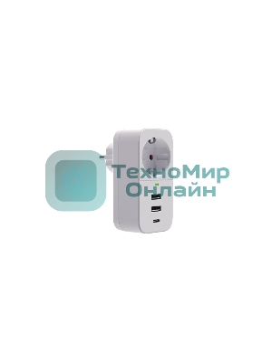 Сетевой фильтр Гарнизон SKT-1-CU2-W 2.0 Мультипорт однорозеточный, 1 р, 16А, 1xType-C, 2 х USB, ур.защиты 2+, белый (21440)