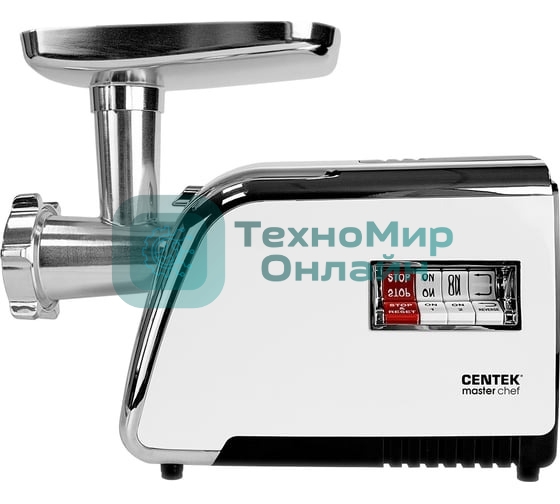 Мясорубка электрическая Centek CT-1602 Juice белый, 2000 Вт, 2.0 кг/мин, реверс, защита от перегрузки, металлический лоток, насадки - 5