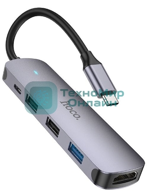Разветвитель USB-C Hoco HB27 4порт. серый