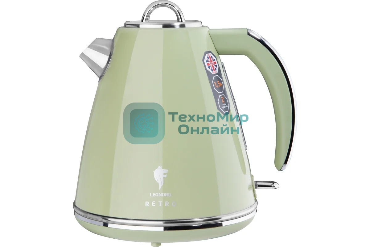 Чайник электрический LEONORD LE-1906/2 RETRO, 2200 Вт, 1.5 л, оливковый