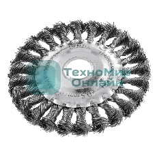 Щетка для УШМ Denzel 125 мм, плоская, крученая нержавеющая проволока 0,5 мм, посадка 22,2 мм