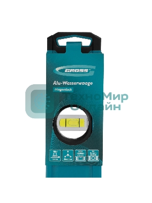 Уровень Gross 33653 алюминиевый, магнит., фрезерованный, 3 глазка, 0,5 мм/м, 1000 мм