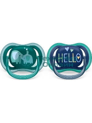 Пустышка Philips Avent ultra air, слоники/HELLO, 18+ мес., 2 шт.