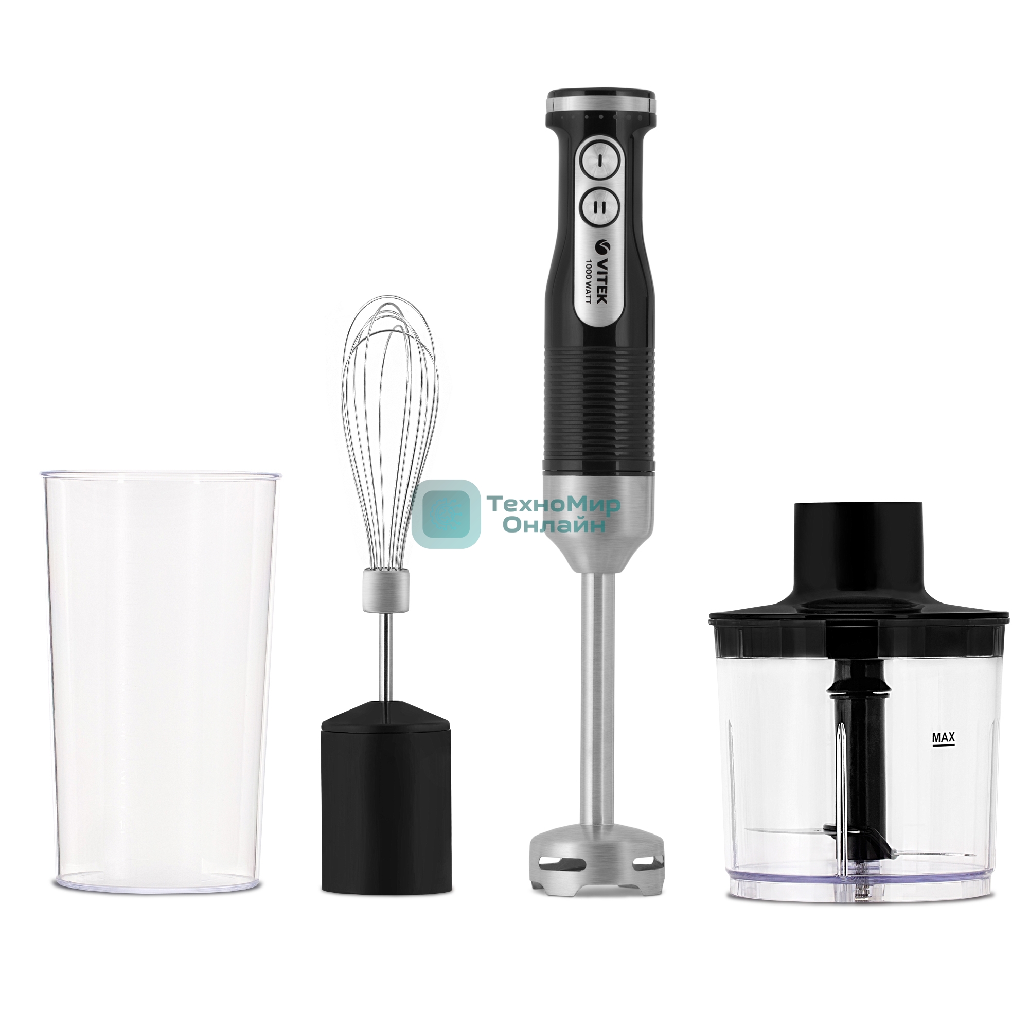 Блендер Vitek VT-8532 (BK) черный Максимальная мощность 1000 Вт 2. 2 скоростных режима 3. Погружная часть и лезвия из нержавеющей стали