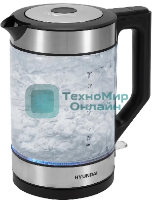 Чайник электрический Hyundai HYK-G3509 1.7 л, 2200 Вт, черный/прозрачный корпус: стекло/пластик