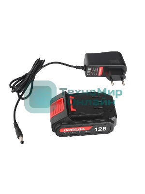 Дрель-шуруповерт аккумуляторная ПОБЕДА ДА-12/1Ли, 12В, 32 нм, быстрая зарядка, 1 батарея, цветная коробка