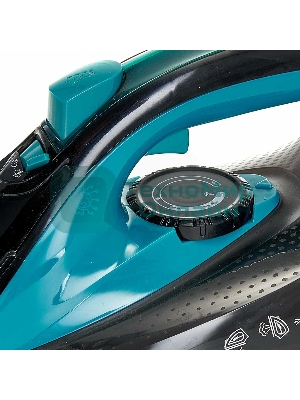 Утюг Delta Lux DE-3000 черный/бирюзовый, 2000 Вт, 20±5 г/мин, 130 г/мин, 320 мл