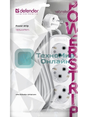 Удлинитель DEFENDER (99369) R330 16 А, 3 роз х 10 м, белый