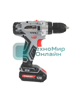 Дрель-шуруповерт аккумуляторная ПОБЕДА ДА-12/1Ли, 12В, 32 нм, быстрая зарядка, 1 батарея, цветная коробка