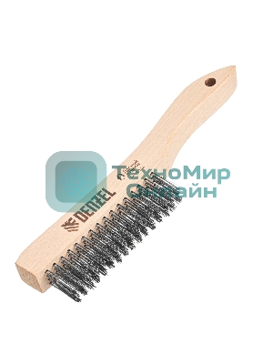 Щетка зачистная Denzel 4-х рядная, прямая проволока из нержавеющей стали с деревянной ручкой, EFP