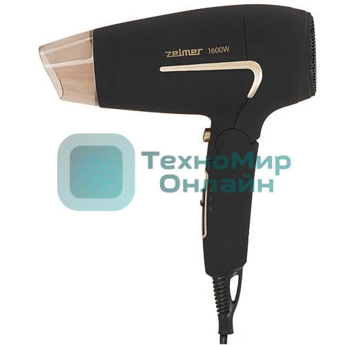 Фен Zelmer TRAVEL ZHD8321 черный/золотистый, 1600 Вт, компактный
