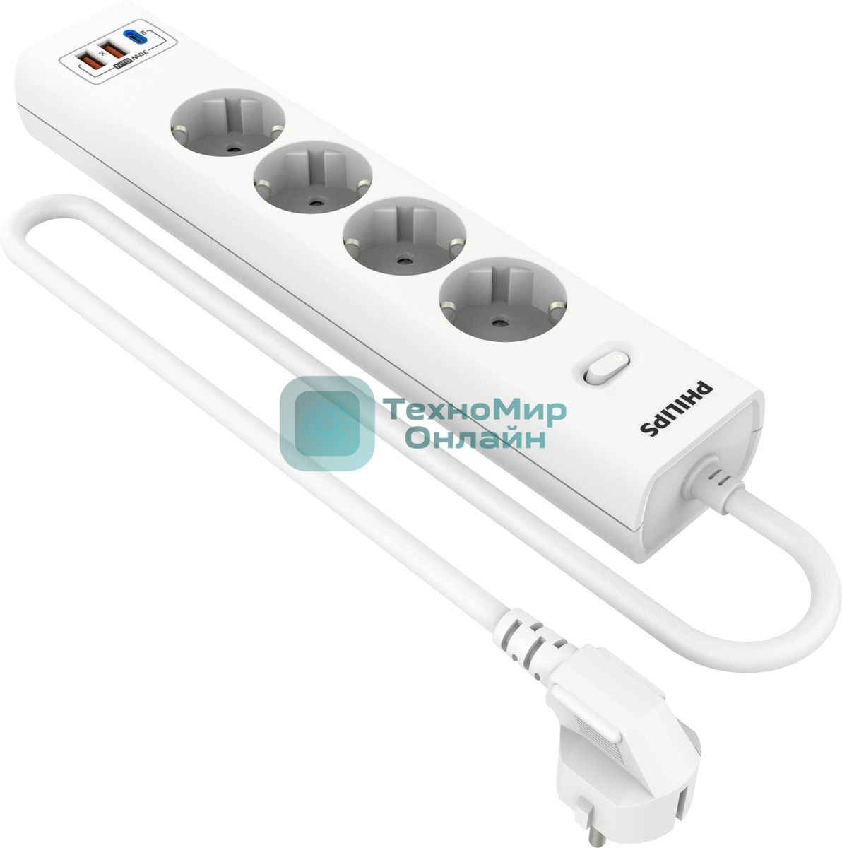 Сетевой фильтр Philips CHP8246WA/51 2м, 4 розетки, белый