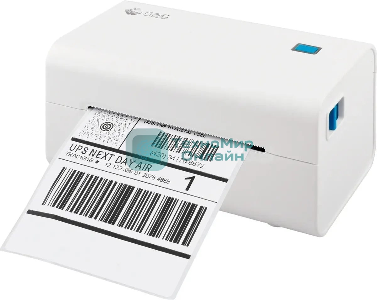 Принтер наклеек G&G GG-D420 стационарный, прямая термопечать, 203 dpi, 152 мм/сек, USB, белый