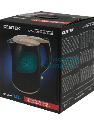 Чайник электрический Centek CT-0025 черный металл 1.8л, 1800W, двойные стенки, кнопка вкл. на ручке