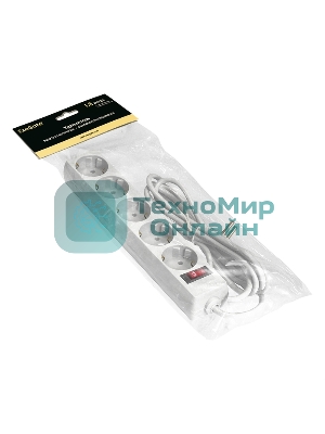 Удлинитель ExeGate EC-5-1.8W (EX279361RUS), белый, 1,8 м, евровилка с заземлением, 5 евророзеток с заземлением, 2200 Вт