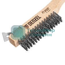 Щетка зачистная Denzel 4-х рядная, проволока из нержавеющей стали с деревянной ручкой скребок, EFP