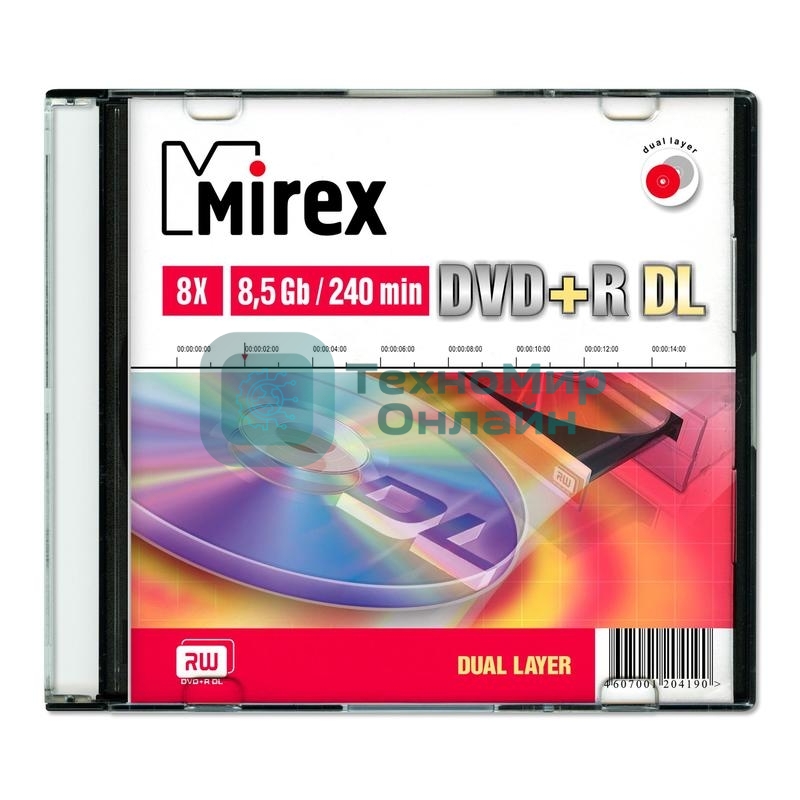 Диск DVD+R Mirex 8.5 Gb, 8x, Slim Case (1), Dual Layer (1/50)