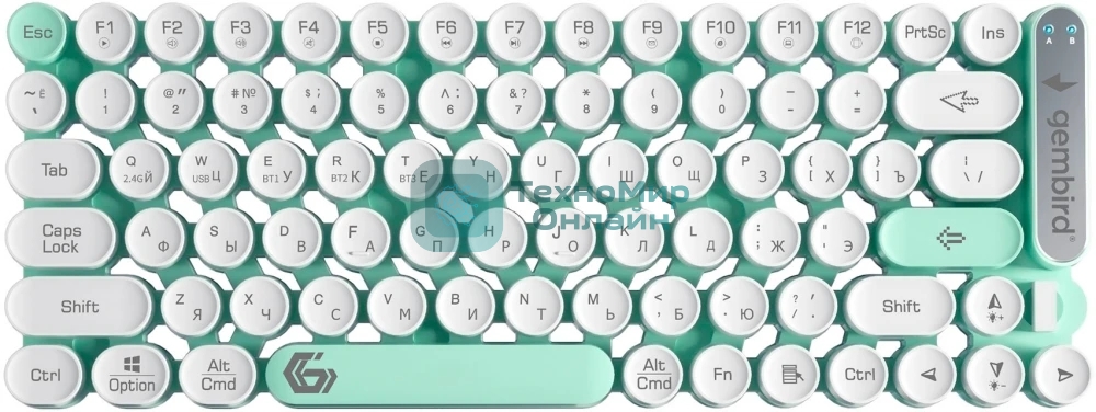 Клавиатура беспроводная Gembird KBW-9, 80кл, подсветка 6 цв, BT 5.1/радио/USB, белая