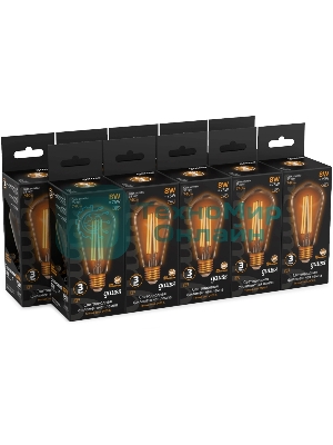 Лампа светодиодная филаментная Gauss Filament ST64 8Вт цок.: E27 эдисон 220B св. свеч. бел. теп. (упак.: 10 шт)