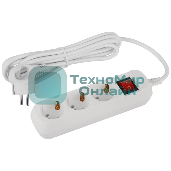 Удлинитель электрический ЭРА UDL-16-330-ES Greenline 3 розетки с заземлением с выключателем 3м ПВС 3x1мм2
