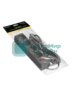 Удлинитель ExeGate EC-4-1.8B (EX279396RUS), черный, 1,8 м, евровилка с заземлением, 4 евророзетки с заземлением, 2200 Вт