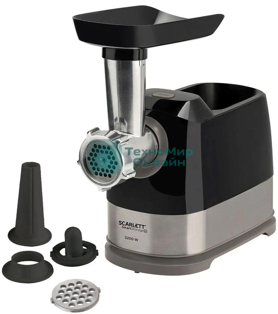 Мясорубка электрическая Scarlett SC-MG45S66 черный, 2200 Вт, 2.5 кг/мин, реверс, защита от перегрузки, насадки - 4