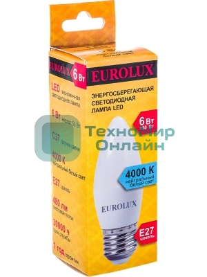 Лампа светодиодная EUROLUX LL-E-C37-6W-230-4K-E27 свеча