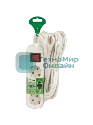 Удлинитель электрический ЭРА UDL-16-330-ES Greenline 3 розетки с заземлением с выключателем 3м ПВС 3x1мм2