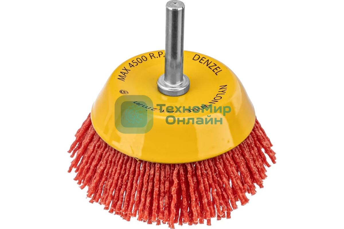 Щетка для дрели Denzel 75 мм, чашка, со шпилькой, нейлоновая щетина