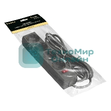 Удлинитель ExeGate EC-4-3B (EX279397RUS), черный, 3 м, евровилка с заземлением, 4 евророзетки с заземлением, 2200 Вт