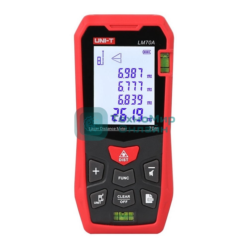 Лазерный дальномер UNI-T LM70A Диапазон расстояний (70 м); Тип дисплея (ЖК); Единицы измерения (м/фут/дюйм); Основа измерения (спереди/сзади);