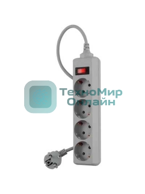 Сетевой фильтр Buro 400SL-5-G 5 м, 4 розетки, серый (пакет ПЭ)