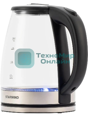 Чайник электрический Starwind SKG4777 1.8 л, 2000 Вт, черный/прозрачный (корпус: стекло)
