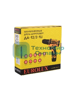 Дрель-шуруповерт Eurolux ДА-12/2-1Li, 12 В, 1.5 Ач, 25 Нм, щеточный