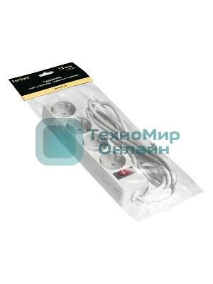 Удлинитель ExeGate EC-4-1.8W (EX279399RUS), белый, 1,8 м, евровилка с заземлением, 4 евророзетки с заземлением, 2200 Вт