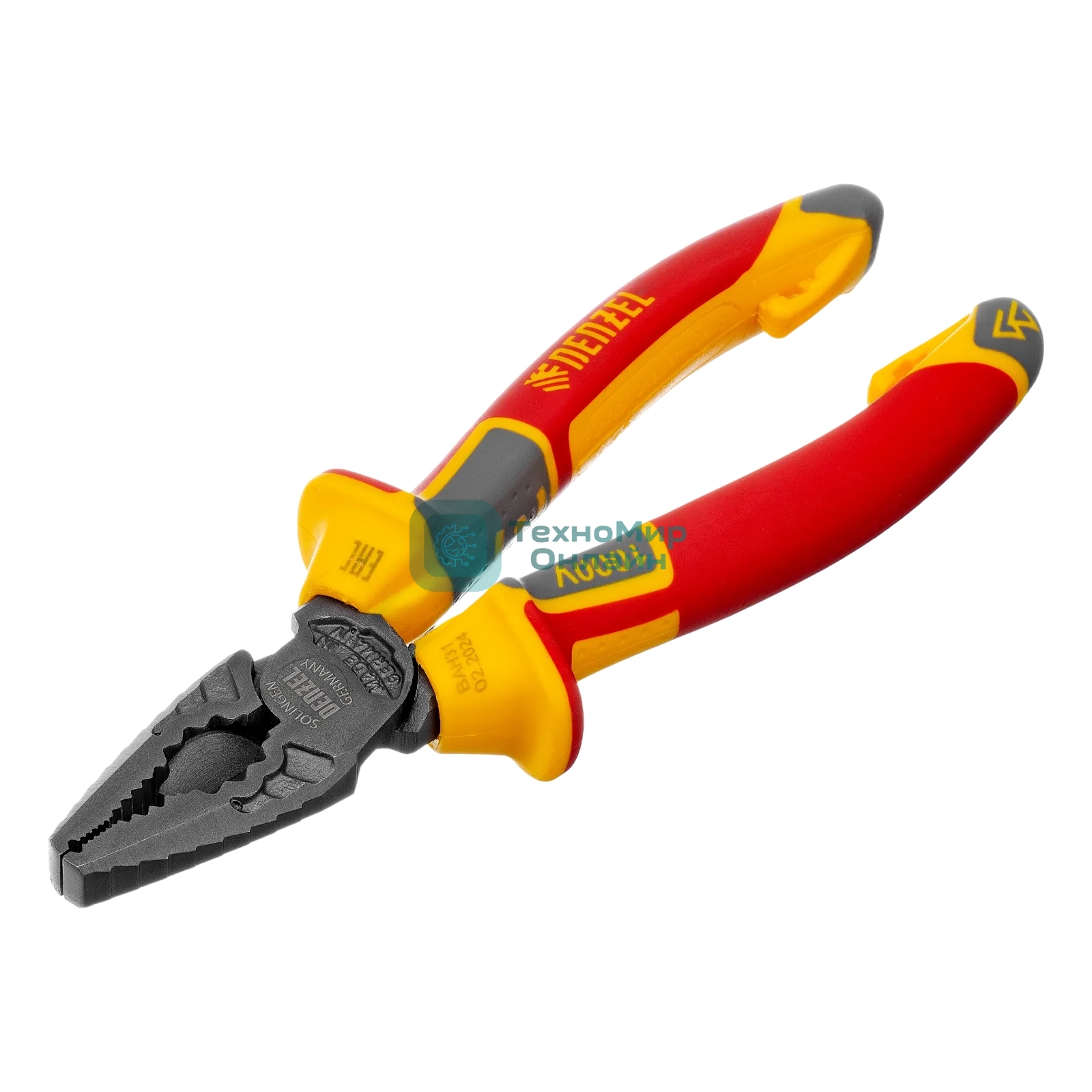 Плоскогубцы комбинированные Denzel диэлектрические трехкомпонентные рукоятки до 1000 В, 165 мм