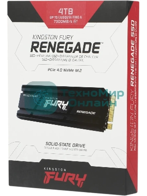 Накопитель SSD Kingston Fury Renegade, 4Tb, PCIe 4.0 x4, M.2 2280, NVMe, R/W 7300/7000, с радиатором