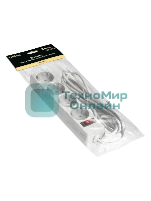 Удлинитель ExeGate EC-4-3W (EX279400RUS), белый, 3 м, евровилка с заземлением, 4 евророзетки с заземлением, 2200 Вт