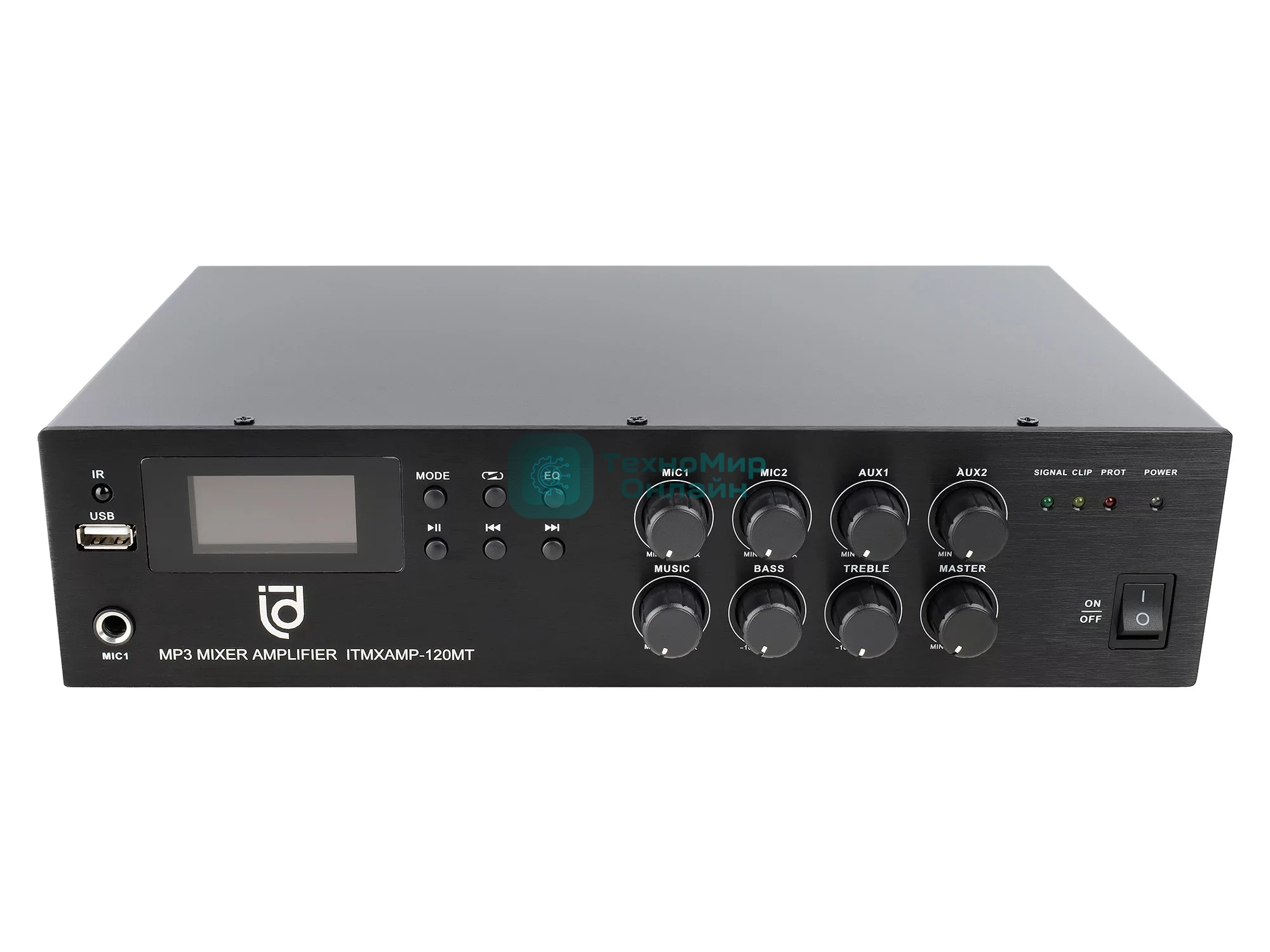 Микшер-усилитель Intrend ITMXAMP-120MT MP3, FM тюнер, USB, Bluetooth, 2хMic/3хLine входы, 1хLine выход,120 Вт, 4/8Ом/100V, IR-пульт в комплекте