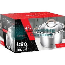 Кастрюля Lara LR02-343 Берлин 4,4 л 22x12 см нержавеющая сталь, с крышкой
