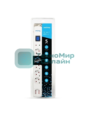 Сетевой фильтр Smartbuy (SBSP-50W-Pro) - 6 роз х 5,0 м - белый