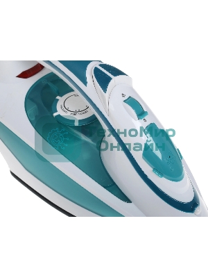 Утюг Delta LUX DL-352 белый с бирюзовым, 2200 Вт, 30 г/мин, 140 г/мин, 300 мл