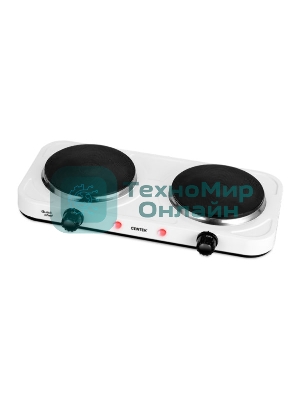 Плита настольная электрическая Centek CT-1507 белый, 2 кВт, ТЭН, конфорки - 2, эмаль, поворотные переключатели
