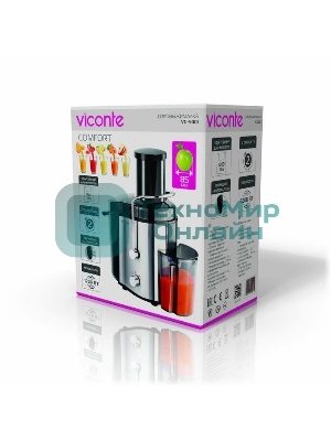 Соковыжималка Viconte VC-5001 серебристый/чёрный, центробежная, 1200 Вт, 750 мл, механическое